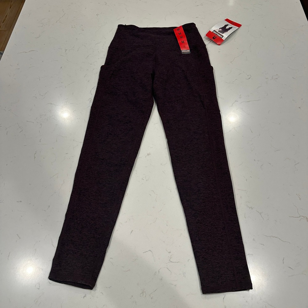 Kirkland Signature Ladies Brushed Leggings Side Pockets Burgundy Heather M NEW